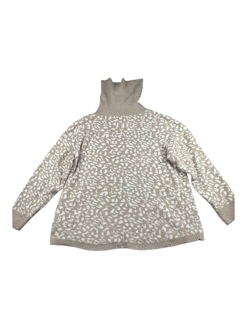 RACHEL ZOE Tan White Animal Printed Soft Cowl Neck Sweater Women's Size XL - Picture 5 of 10